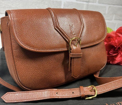 Saint Laurent Shoulder Bag Purse YSL Cassandra Leather Brown Authentic