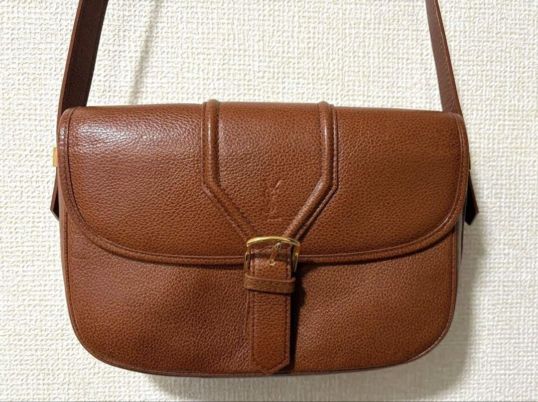 Saint Laurent Shoulder Bag Purse YSL Cassandra Leather Brown Authentic