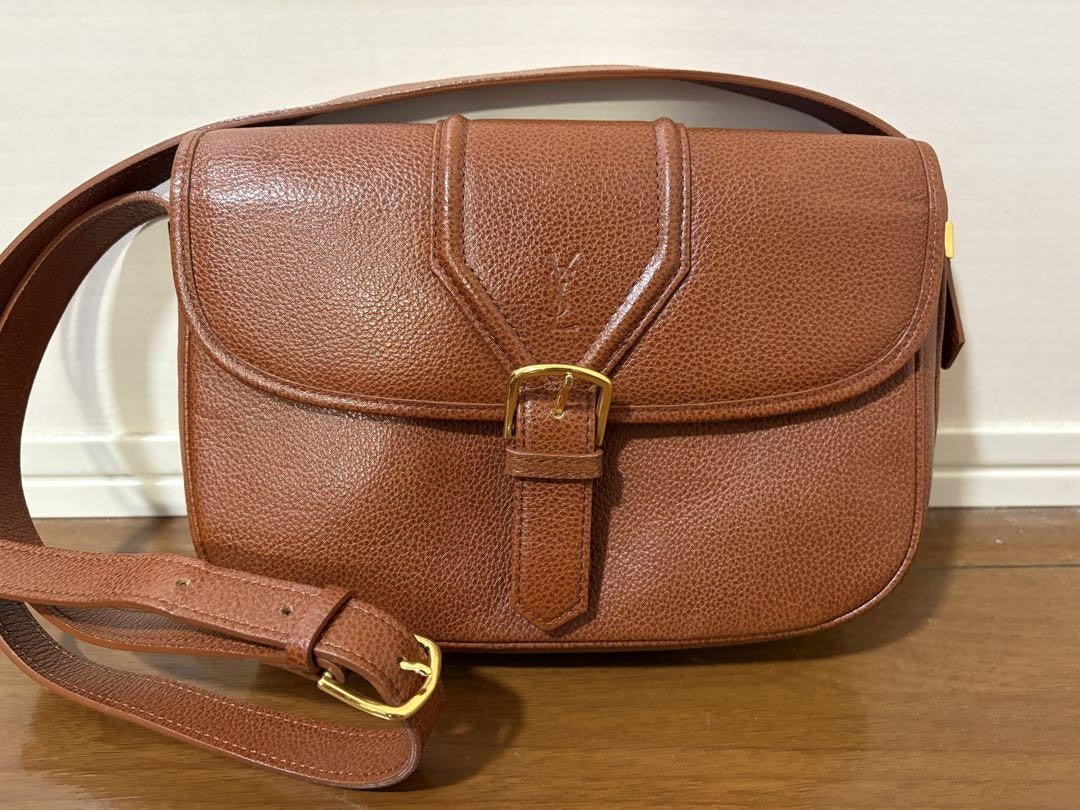 Saint Laurent Shoulder Bag Purse YSL Cassandra Leather Brown Authentic
