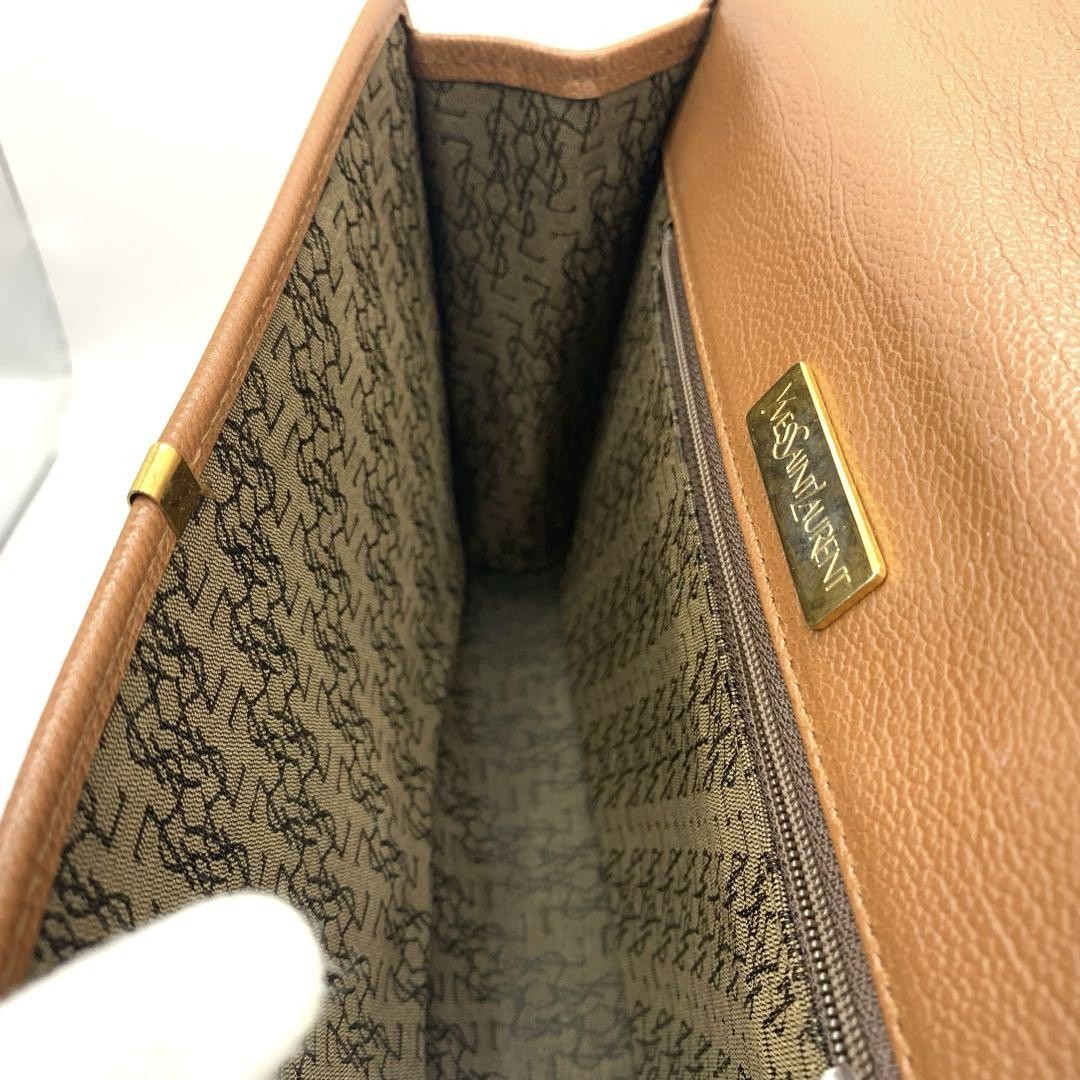 Saint Laurent Clutch Bag Second Bag YSL Cassandra Leather Brown Authentic