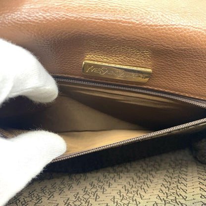Saint Laurent Clutch Bag Second Bag YSL Cassandra Leather Brown Authentic
