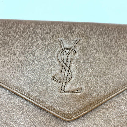 Saint Laurent Clutch Bag Second Bag YSL Cassandra Leather Brown Authentic