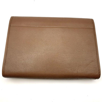 Saint Laurent Clutch Bag Second Bag YSL Cassandra Leather Brown Authentic