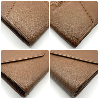 Saint Laurent Clutch Bag Second Bag YSL Cassandra Leather Brown Authentic