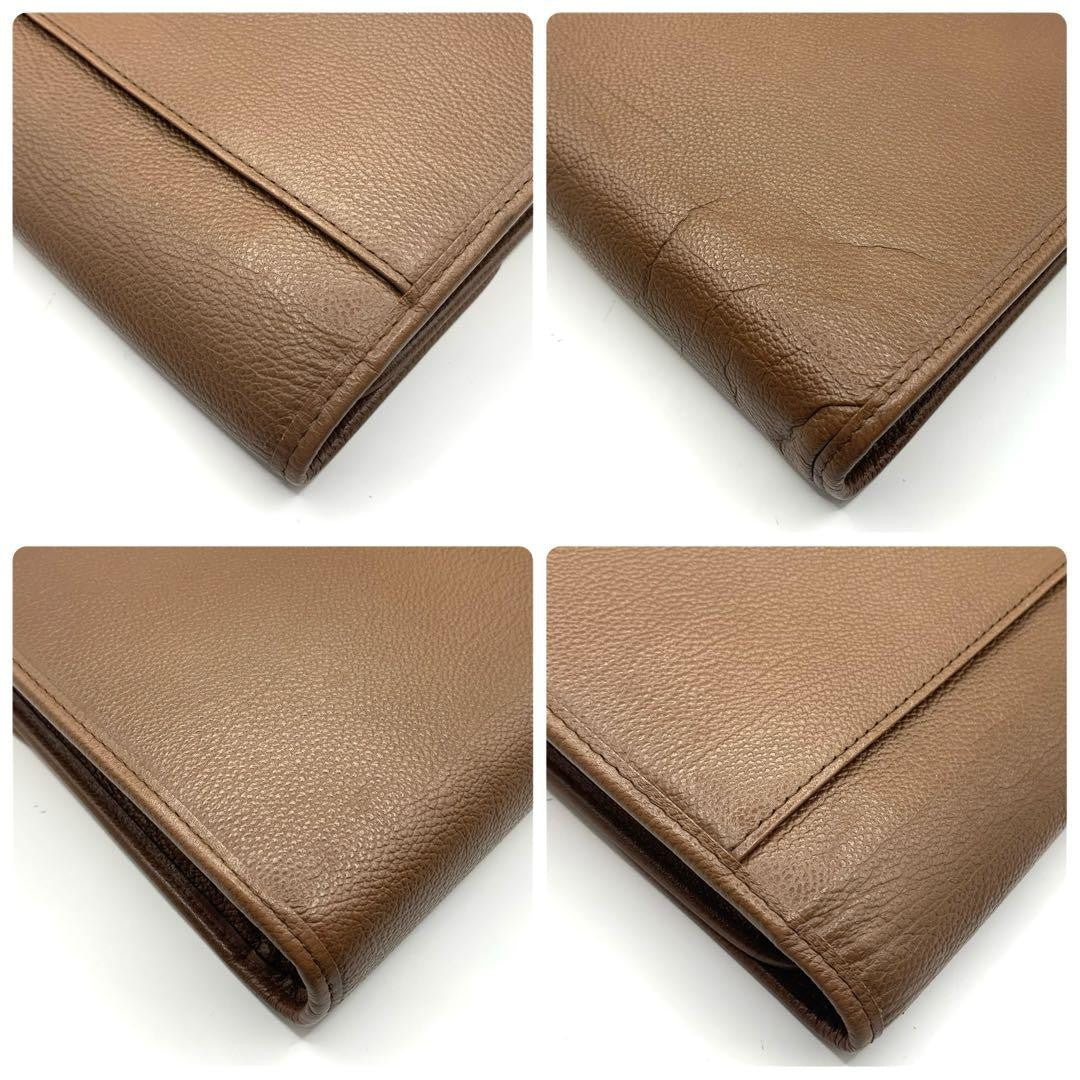 Saint Laurent Clutch Bag Second Bag YSL Cassandra Leather Brown Authentic