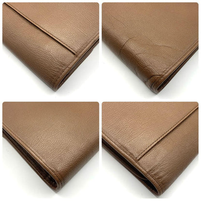Saint Laurent Clutch Bag Second Bag YSL Cassandra Leather Brown Authentic