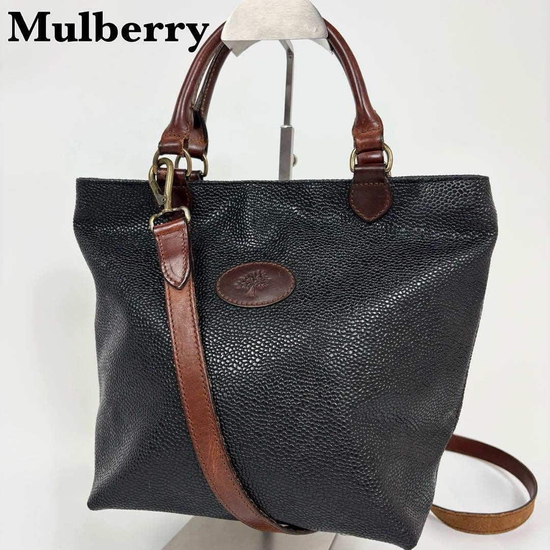 MULBERRY Hand Shoulder Bag Tote Purse 2way Leather PVC Black Brown Authentic