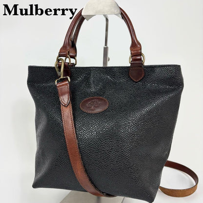 MULBERRY Hand Shoulder Bag Tote Purse 2way Leather PVC Black Brown Authentic