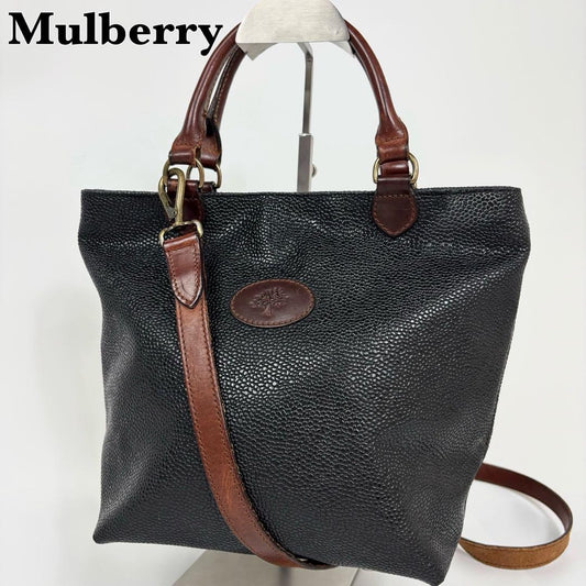 MULBERRY Hand Shoulder Bag Tote Purse 2way Leather PVC Black Brown Authentic