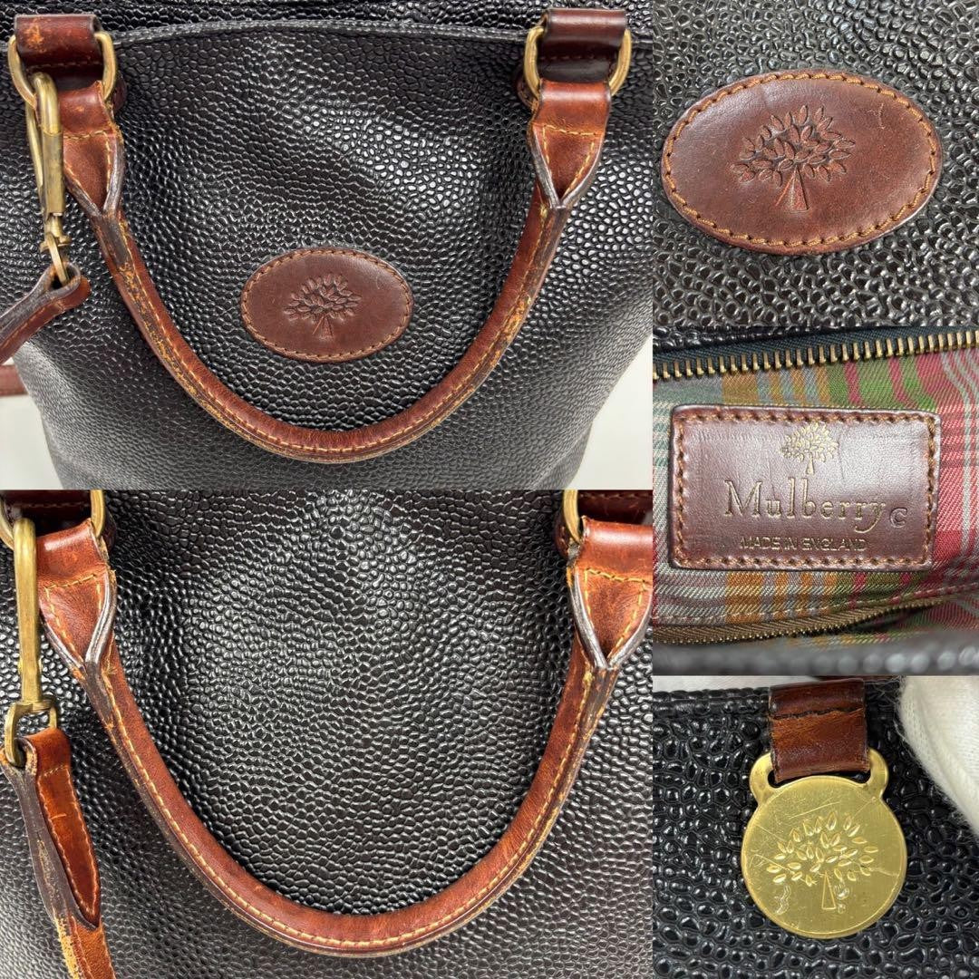MULBERRY Hand Shoulder Bag Tote Purse 2way Leather PVC Black Brown Authentic