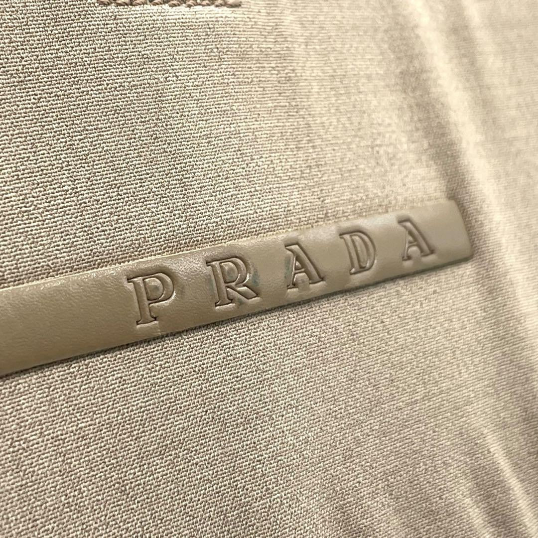 PRADA Hand Bag Tote Purse Canvas Beige Authentic