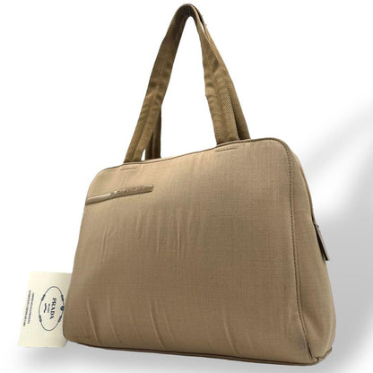 PRADA Hand Bag Tote Purse Canvas Beige Authentic