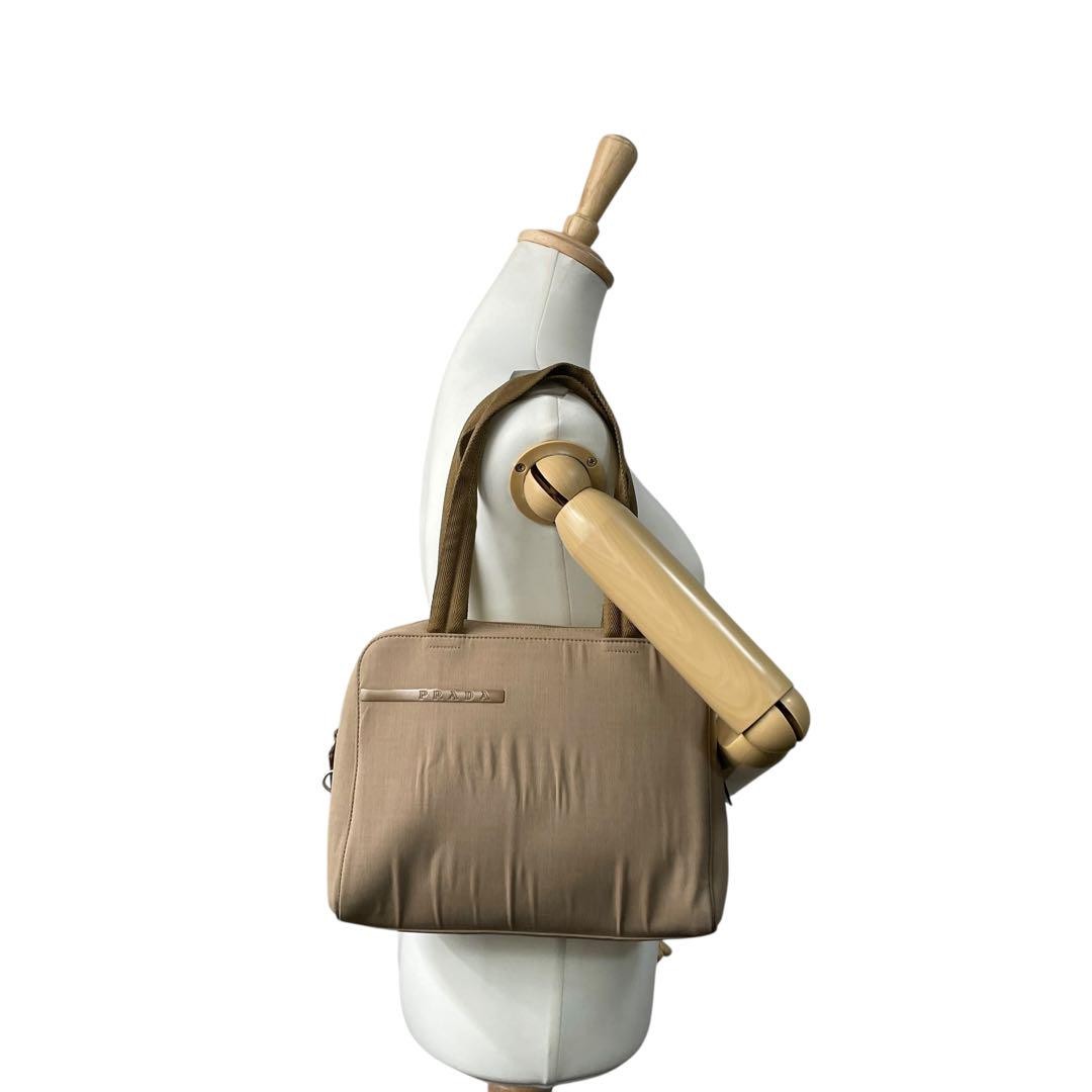 PRADA Hand Bag Tote Purse Canvas Beige Authentic