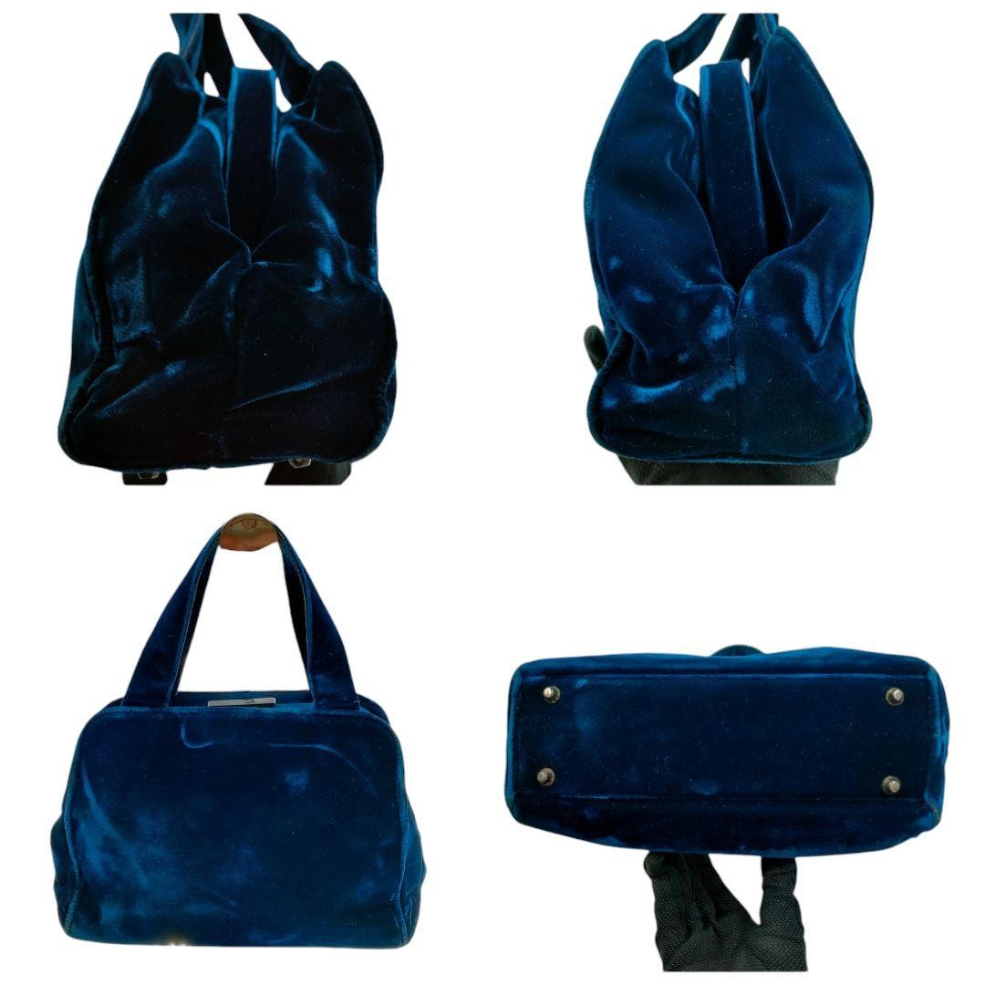 PRADA Hand Bag Tote Purse Mini Boston Bag Blue Green Authentic