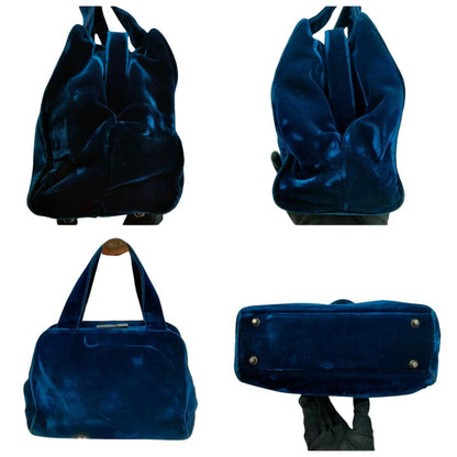 PRADA Hand Bag Tote Purse Mini Boston Bag Blue Green Authentic