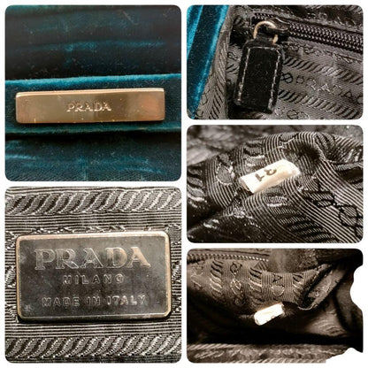 PRADA Hand Bag Tote Purse Mini Boston Bag Blue Green Authentic