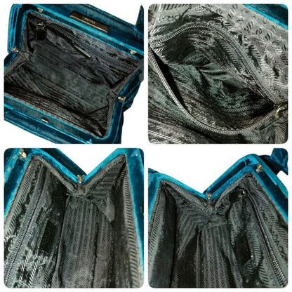 PRADA Hand Bag Tote Purse Mini Boston Bag Blue Green Authentic