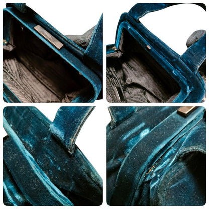 PRADA Hand Bag Tote Purse Mini Boston Bag Blue Green Authentic