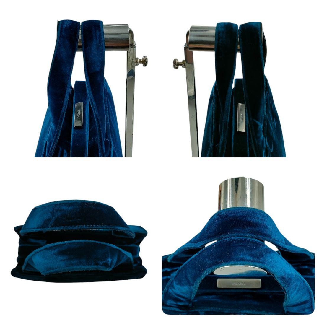PRADA Hand Bag Tote Purse Mini Boston Bag Blue Green Authentic