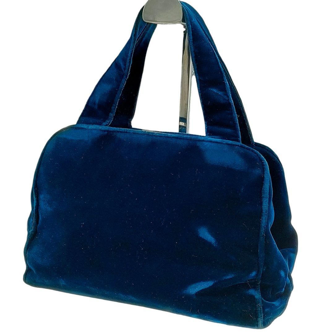 PRADA Hand Bag Tote Purse Mini Boston Bag Blue Green Authentic