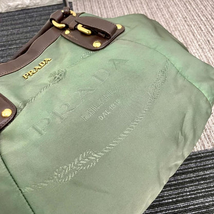 PRADA Hand Shoulder Bag Tote Purse 2way Nylon Green Authentic