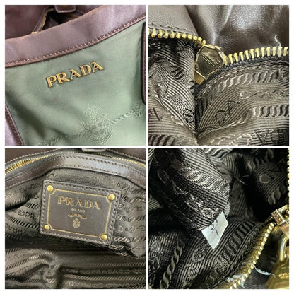 PRADA Hand Shoulder Bag Tote Purse 2way Nylon Green Authentic