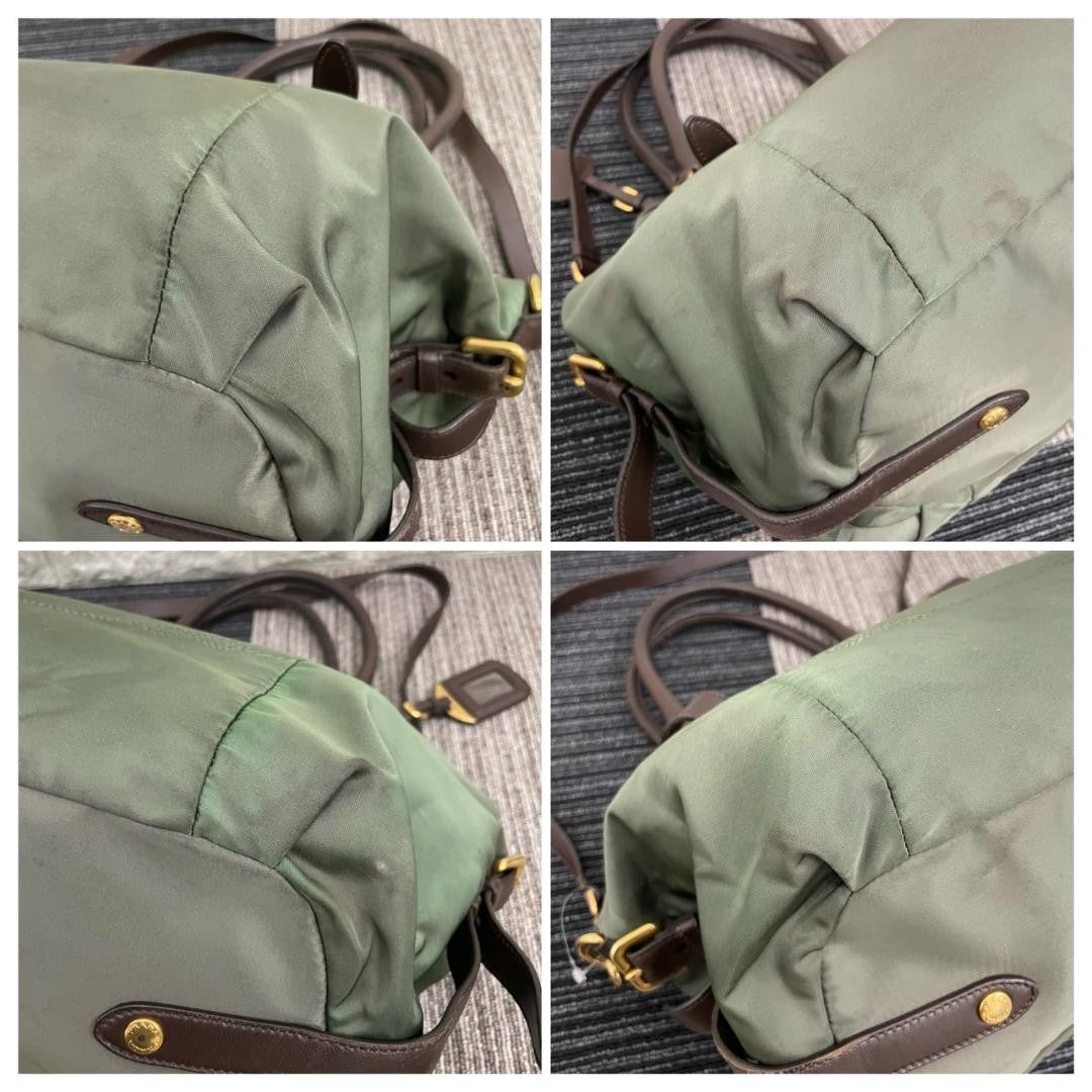 PRADA Hand Shoulder Bag Tote Purse 2way Nylon Green Authentic