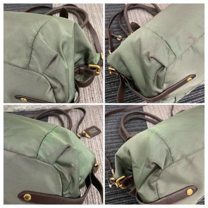PRADA Hand Shoulder Bag Tote Purse 2way Nylon Green Authentic