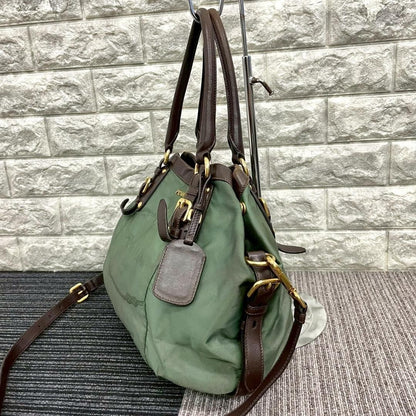 PRADA Hand Shoulder Bag Tote Purse 2way Nylon Green Authentic