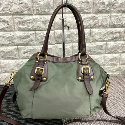PRADA Hand Shoulder Bag Tote Purse 2way Nylon Green Authentic