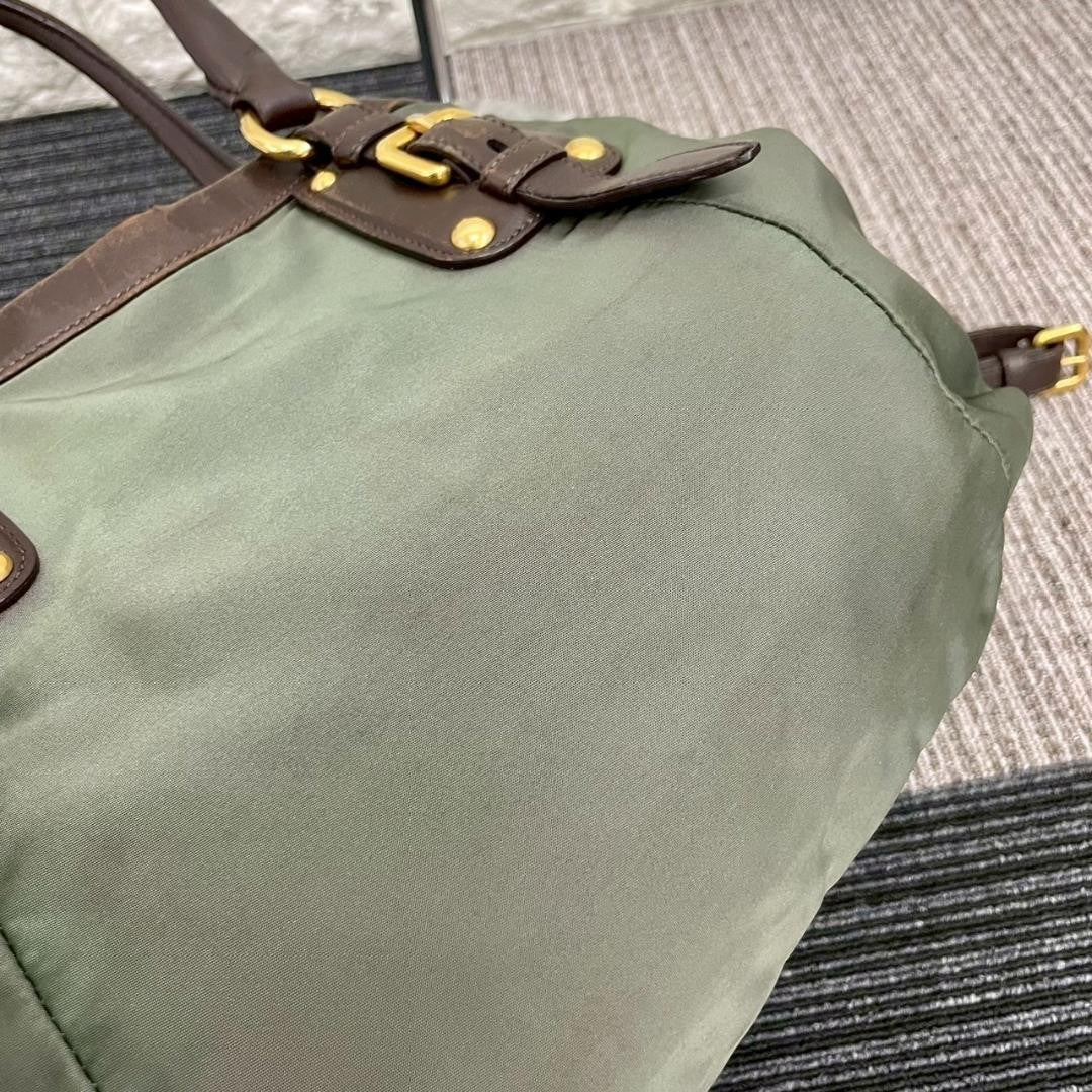 PRADA Hand Shoulder Bag Tote Purse 2way Nylon Green Authentic