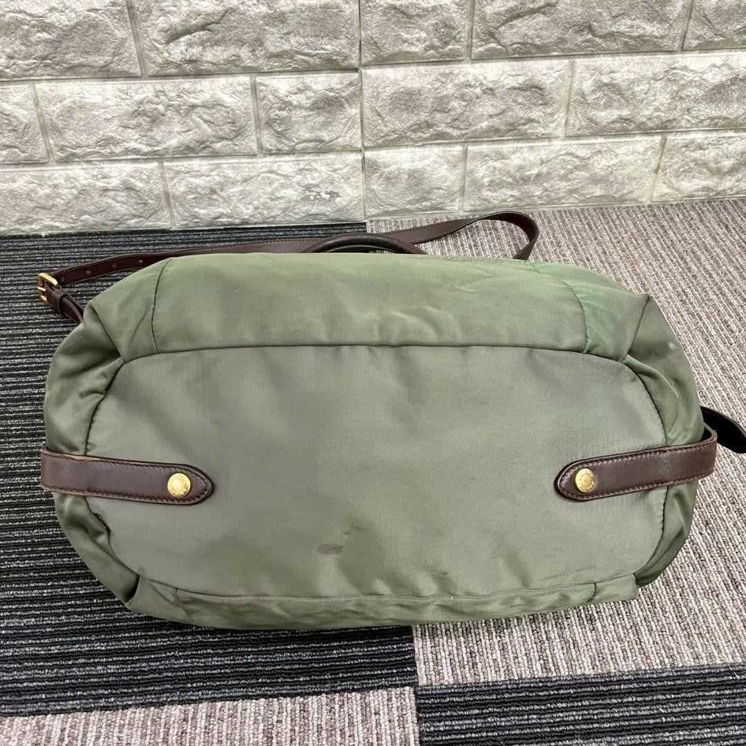 PRADA Hand Shoulder Bag Tote Purse 2way Nylon Green Authentic