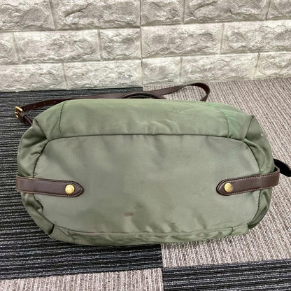 PRADA Hand Shoulder Bag Tote Purse 2way Nylon Green Authentic