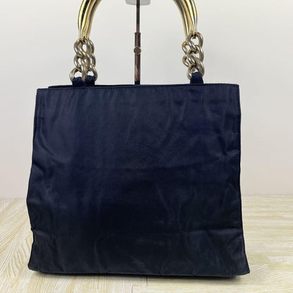 PRADA Hand Bag Tote Purse Logo Nylon Navy Authentic