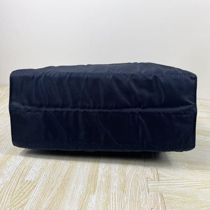 PRADA Hand Bag Tote Purse Logo Nylon Navy Authentic