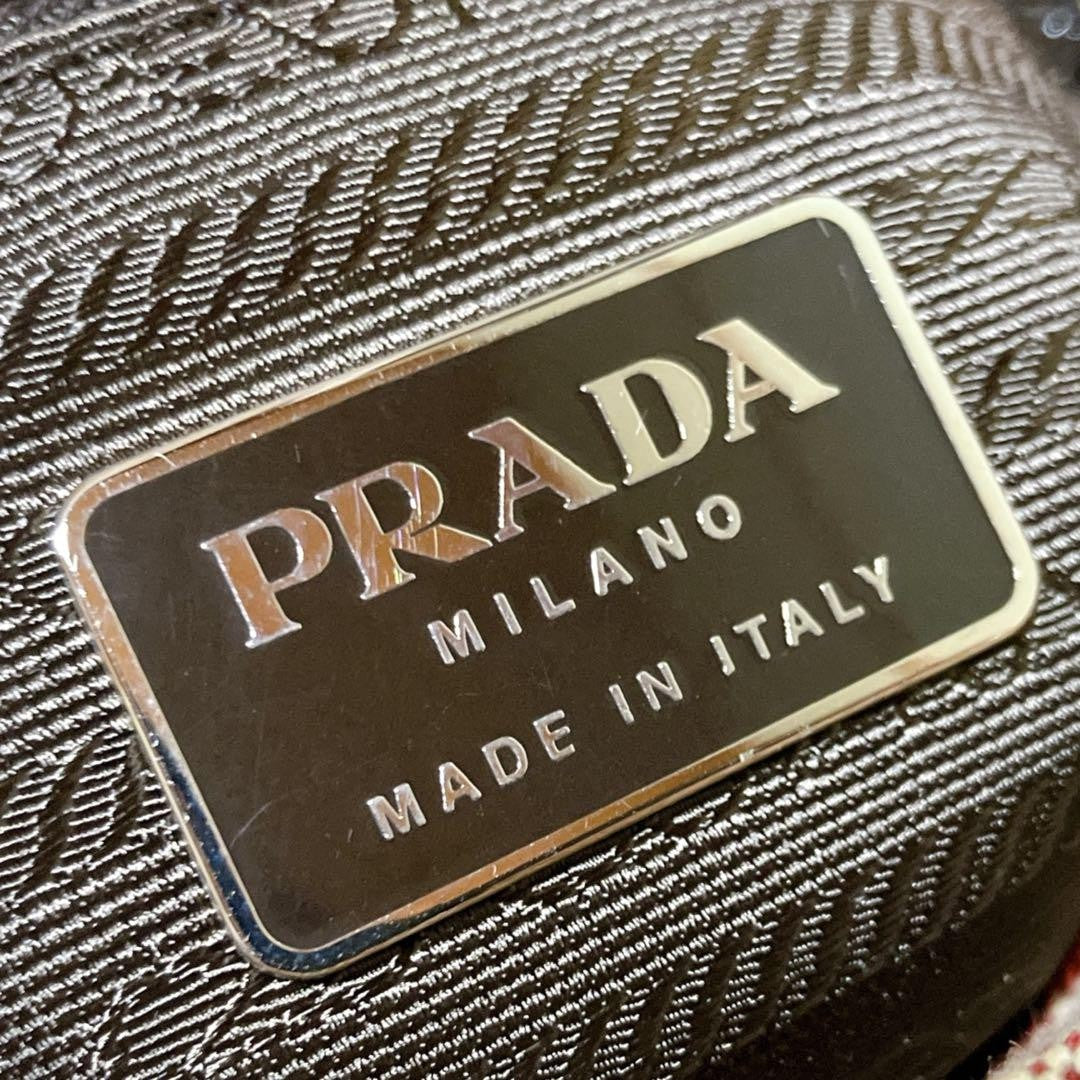 PRADA Shoulder Bag Purse Logo Canvas Beige Authentic