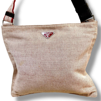 PRADA Shoulder Bag Purse Logo Canvas Beige Authentic
