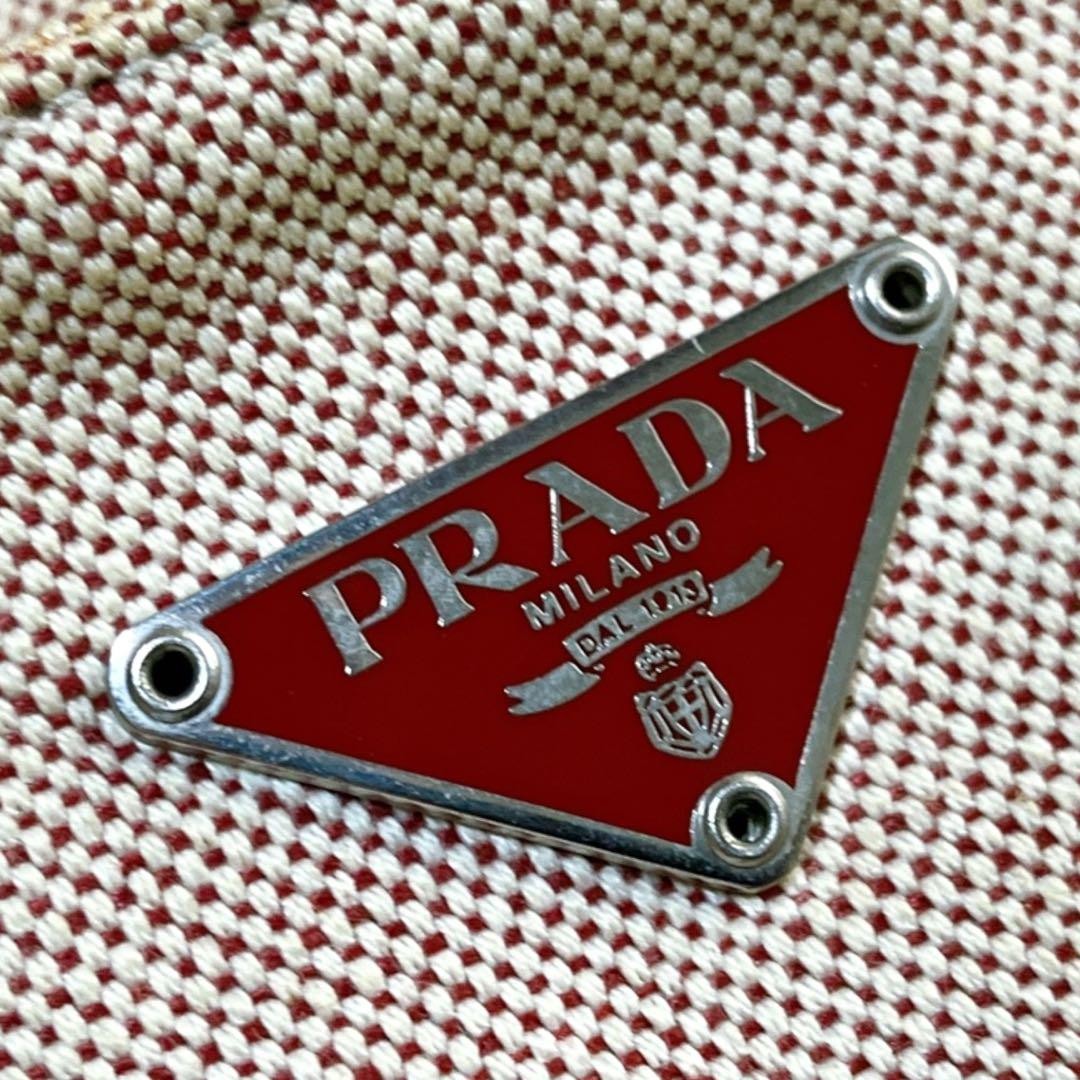 PRADA Shoulder Bag Purse Logo Canvas Beige Authentic