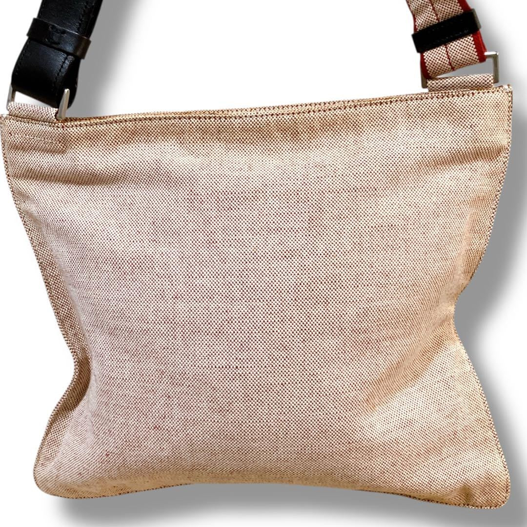 PRADA Shoulder Bag Purse Logo Canvas Beige Authentic