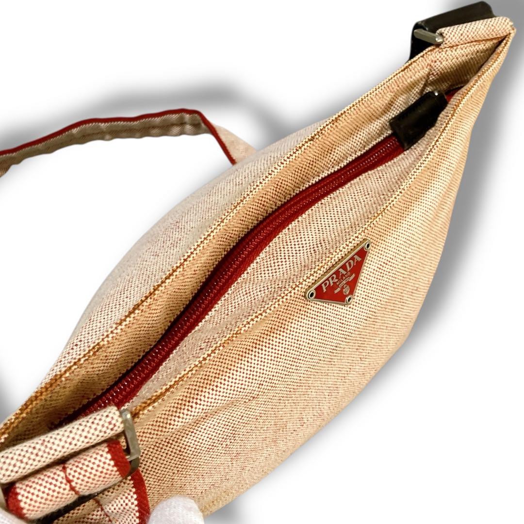 PRADA Shoulder Bag Purse Logo Canvas Beige Authentic