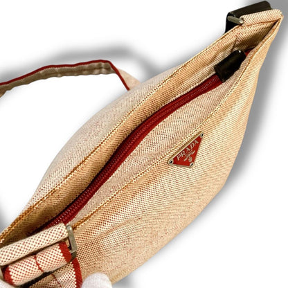 PRADA Shoulder Bag Purse Logo Canvas Beige Authentic