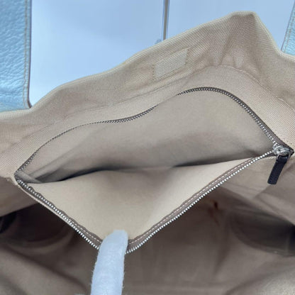 PRADA Hand Bag Tote Purse Logo Canvas Leather Beige Light Blue Authentic