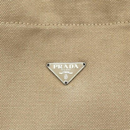 PRADA Hand Bag Tote Purse Logo Canvas Leather Beige Light Blue Authentic