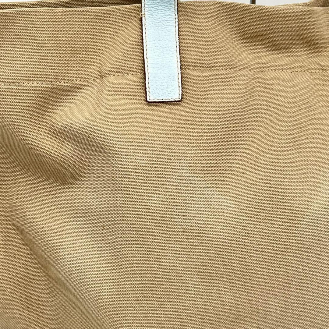 PRADA Hand Bag Tote Purse Logo Canvas Leather Beige Light Blue Authentic