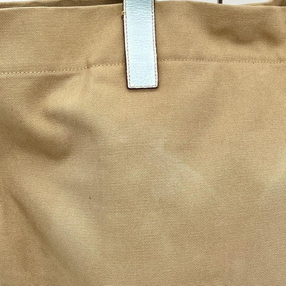 PRADA Hand Bag Tote Purse Logo Canvas Leather Beige Light Blue Authentic