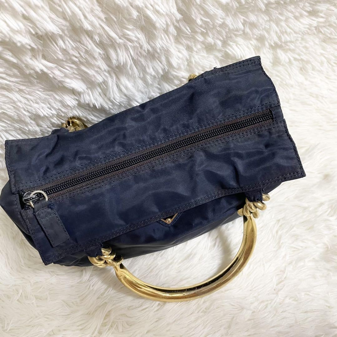 PRADA Hand Bag Tote Purse Logo Nylon Navy Authentic