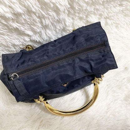 PRADA Hand Bag Tote Purse Logo Nylon Navy Authentic
