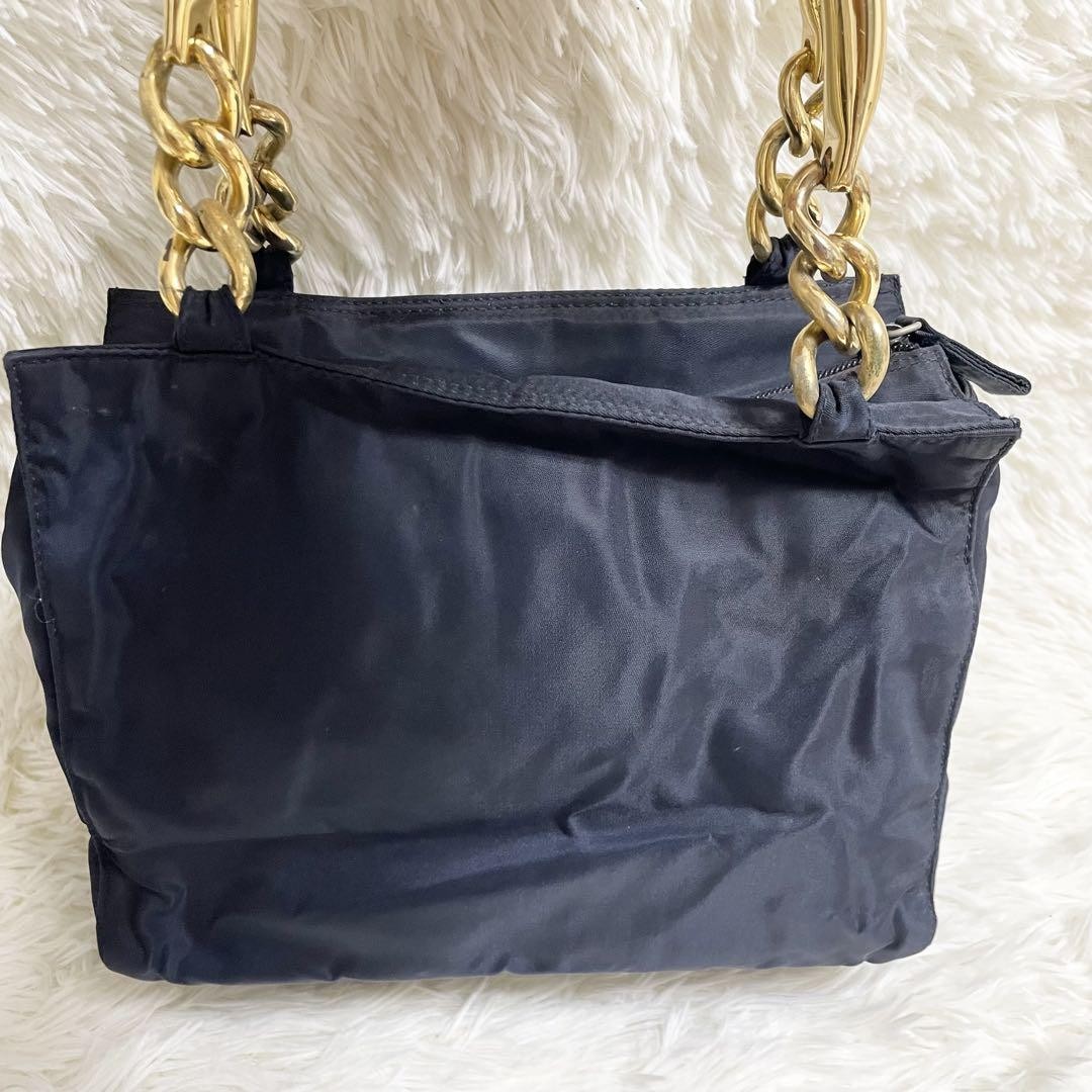 PRADA Hand Bag Tote Purse Logo Nylon Navy Authentic