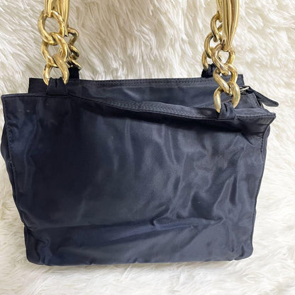 PRADA Hand Bag Tote Purse Logo Nylon Navy Authentic