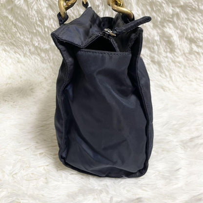 PRADA Hand Bag Tote Purse Logo Nylon Navy Authentic